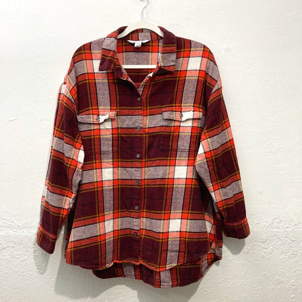 Old Navy THE BOYFRIEND SHIRT Plaid Flannel Button Up Women's Red brick XXL